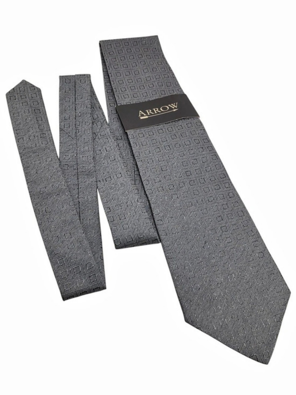 ARROW Men Necktie Gray Textured Square Geometric Pattern Silk Blend Dress Tie